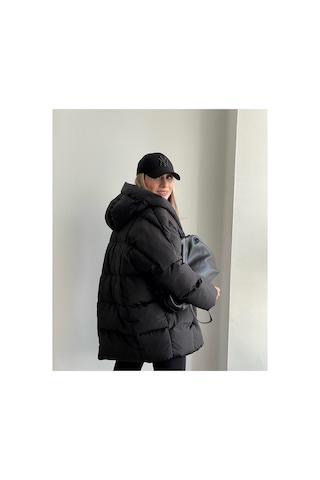 La Querta Puffer Yarasa Şişme Oversize Mont Siyah&black Siyah&Black