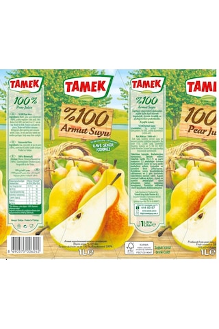 Tamek %100 Armut Suyu 1 Lt X 6 Adet