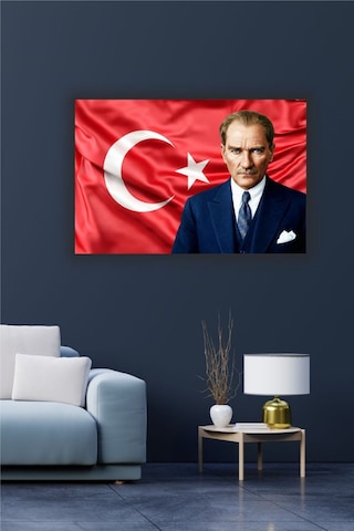 Atatürk İstiklal Bayrak Temalı Dekoratif Cam Tablo -50