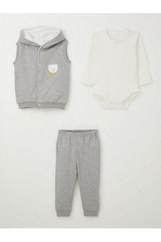 Erkek Bebek Bodyli 3 Lü Takım-15308 Gri