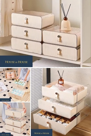 Piev Çok Amaçlı Bölmeli İç Çamaşırı Çorap Bebek Kıyafeti Düzenleyici Organizer Krem