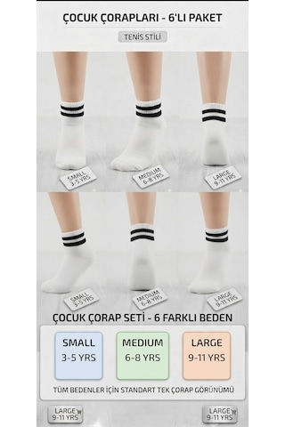 Km Collections 6'lı Çocuk Tenis Çorabı Beyaz