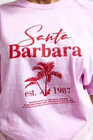 Itsbasic Kadın Pembe S6-98 Oversize Santa Barbara Baskılı %100 Koton T-shirt