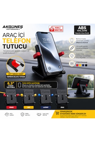 Akgüneş Motogaraj Araç İçi Torpido & Masa Telefon Tutucu 6,3 İnç Uyumlu Abs Masaüstü Telefon Standı Siyah Gri