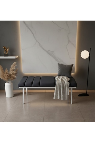 Özcan Metal Beyaz Metal Ayaklı Metal Kasalı Bench Mutfak Salon Antre Yatak Odası Balkon Puf Bank Lacivert