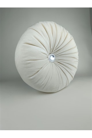 Mrs.gugar Lux Kadife Yuvarlak Taşlı Yastık Krem