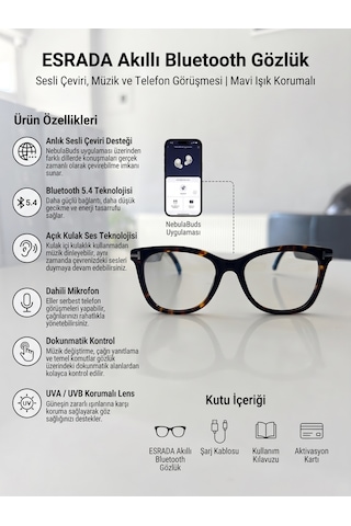 Esrada Akıllı Bluetooth Gözlük Sesli Çeviri, Müzik Ve Telefon Görüşmesi Mavi Işık Korumalı Es203 C02 53-18-140