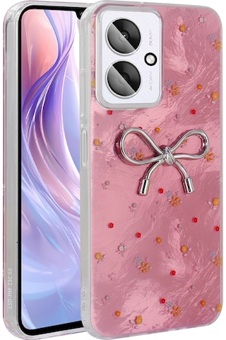 Xiaomi Poco C65 Kılıf Kamera Korumalı Figürlü Zore Ponti Silikon Kapak Açık Pembe