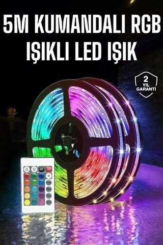 Bfs 5 Metre Şerit Led Rgb Işıklı Kumandalı Güç Adaptörü Her Ortama Uygun Çok Renkli