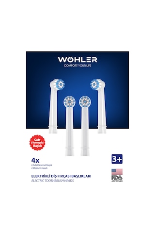 Wohler Şarjlı Ve Pilli Diş Fırçası Yedek Başlığı Oral-b Uyumlu 4 Adet Yumuşak - Çocuk Ve Yetişkin