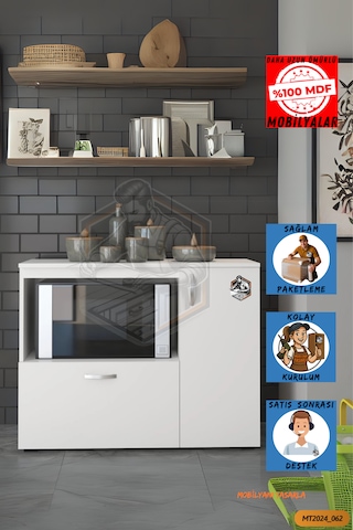 Tamamı Mdf Mikrodalga/mini Fırın Modülü 2 Kapaklı Çok Amaçlı Mutf Beyaz