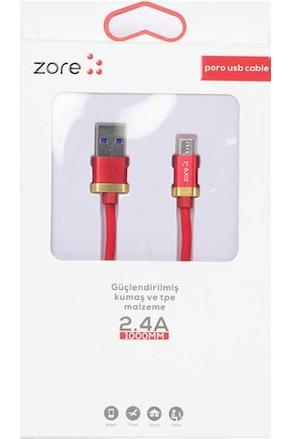 Kırmızı Poro Micro Usb Kablo 1m