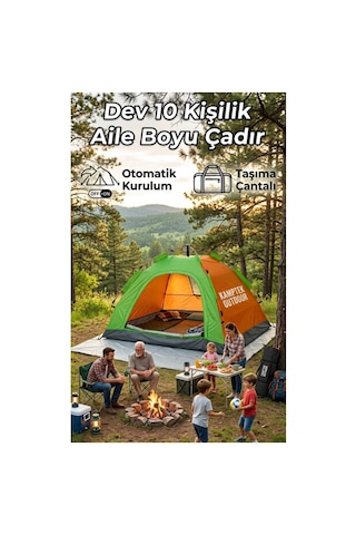 Aile Boyu 10 Kişilik Otomatik Kamp Çadırı - 300x300x170 Cm Kolay Kurulum Deprem Acil Durum Çadır Taşıma Çantalı Çok Renkli