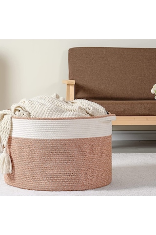 Shahbaz Özel Pamuklu Jüt Battaniye Sepeti Hasır Oyuncak Sepeti Jüt Çamaşır Sepeti 40-30 Hasır