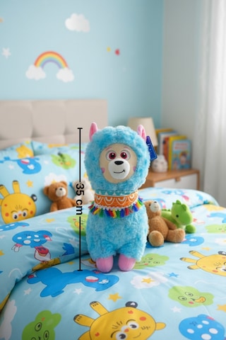 Büyük Boy Yumuşak Peluş Lama Oyuncak - Yumuşacık Uyku Arkadaşı Fularlı Lama 35 Cm Mavi