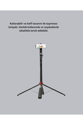 Kablosuz Çift Yaka Mikrofonu Ve Tripodlu Selfie Çubuğu İçerik Üretici Seti -