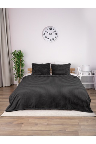 Linda 3 Parça Çift Kişilik Battaniye Seti - Antrasit