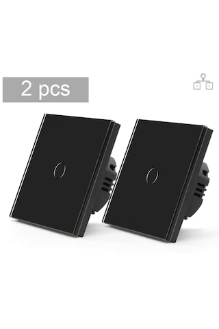 Dokunmatik Anahtarlar 2 Yönlü Kontrol Duvar Anahtarı Nötr Hat Gerektirmeyen 2'li Paket Cam Panel Siyah