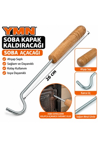 Soba Kapak Kaldıracağı Soba Açacağı Çengeli Ahşap Saplı Kanca Toplam Uzunluk : 26 Cm