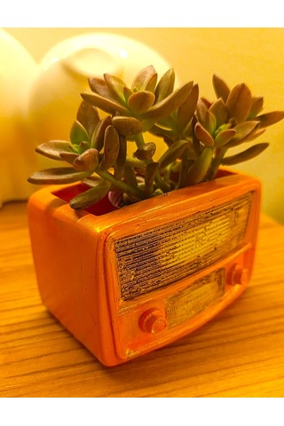 Artepieza Retro Radyo Sukulent Saksısı Ve Kalemlik - Masaüstü Dekoratif Organizer Turuncu 12 8 12cm