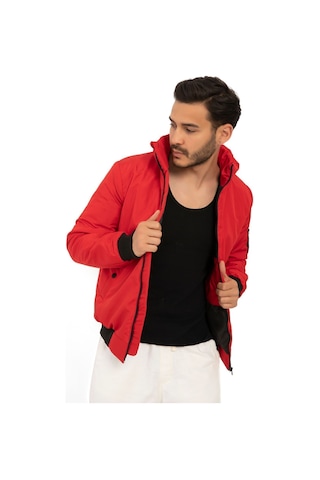 Riverstorm Erkek Kırmızı İçi Astarlı Dik Yaka Mevsimlik Cepli Su Ve Rüzgar Geçirmez Yağmurluk Kırmızı