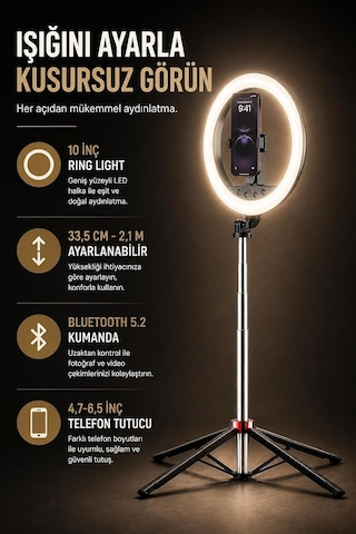 10 İnç Ring Light 2.1 M Tripod Bluetooth Kumandalı Type-c Np-l15