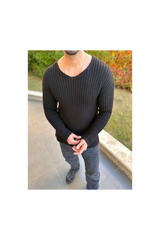 Elku Moda Kazak Oversize Triko Bol Kesim V Geniş Yaha Salaş Pamuklu Kazak Ekru