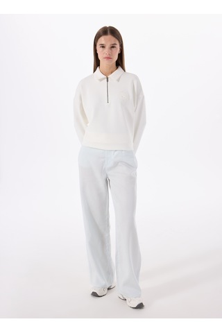 Mustang Ekru Kadın Fermuarlı Loose Fit Nakışlı Sweatshirt M5sl-swt1645