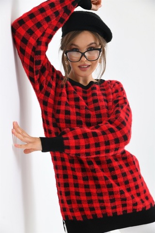 Ftz Women Kadın Kare Desen Bluz Siyah 21-6334-siyah