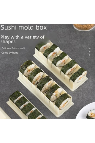 Youmex 3'lü Beyaz Küçük Kare Sushi Kalıbı Seti - Evde Profesyonel Sushi Şekilleri İçin Dayanıklı Plastik Aletler Beyaz