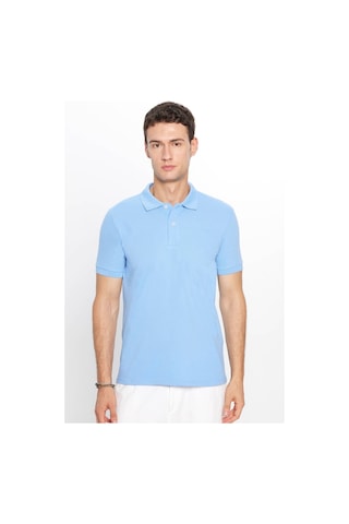 Tudors Erkek Slim Fit Dar Kesim Pamuklu Yumuşak Dokulu Serin Tutan Kumaş Düz Pike Mavi Polo Yaka Tişört-31626 Mavi