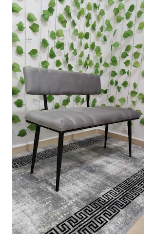 Özcan Metal Siyah Metal Ayaklı Metal Kasalı Sırtlı Mutfak Salon Antre Yatak Odası Balkon Puf Bank Bench Oturak Gri