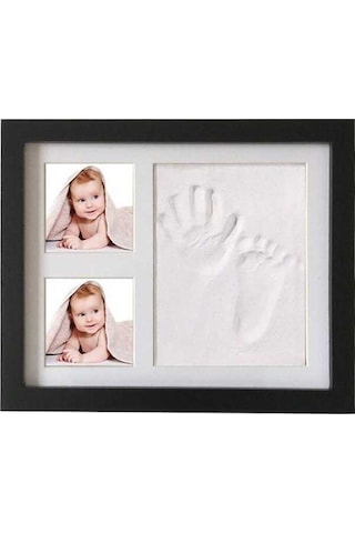 Tongxida Ahşap Üç Çerçeveli Bebek Elleri Ve Ayakları Çamur Baskılı Kapaklı Siyah Fotoğraf Çerçevesi