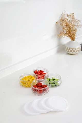 4'lü Premium Kahvaltılık Seti 410 Cc Beyaz Plastik Kapaklı, Cam Saklama Kabı, Hava Geçirmez Beyaz
