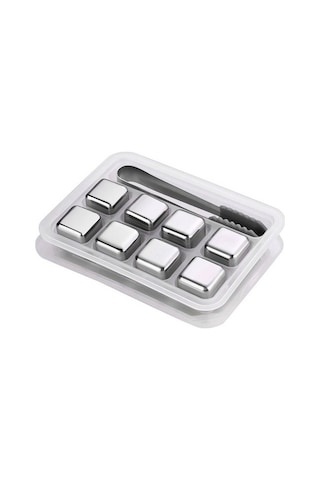 Fastbuy Kkmoon 8 Adet Paslanmaz Çelik Buz Küleri - Gri, Yeniden Kullanılabilir Çok Renkli