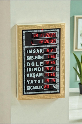 Vakitmatik Dijital İmsakiye Ev Ofis Tipi Ezanlı Cami Saati Sarı