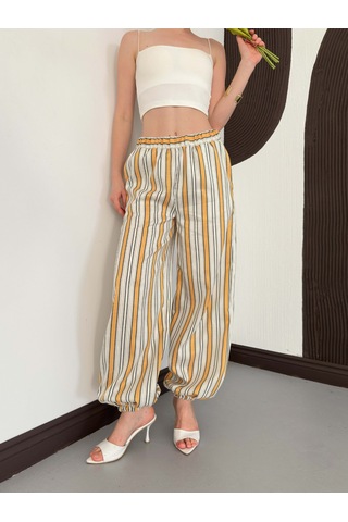 Verymoda Çizgili Salaş Pantolon D3094 Taş Hardal