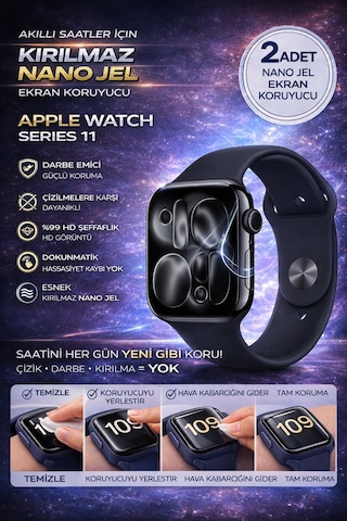 Apple Watch Series 11 46mm Uyumlu Nano Jel Ekran Koruyucu 2 Adet Darbe Emici Çizilmez Kırılmaz Film