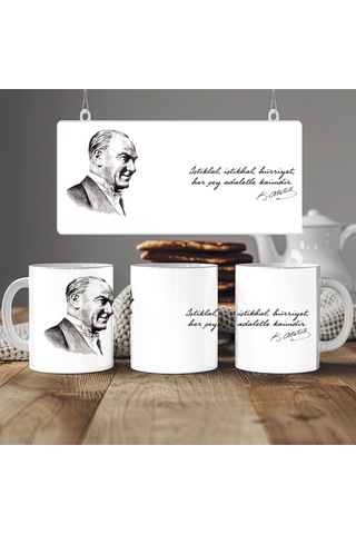 Atatürk Sözleri Kupa Bardak " İstiklal İstikbal Hürriyet Herşey Adaletle Kaimdir", Hediye Bardak Beyaz