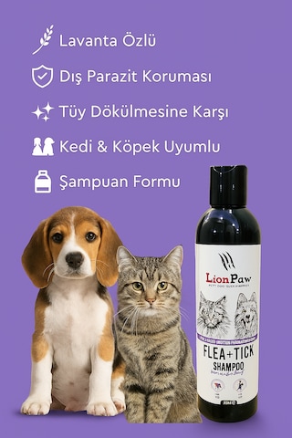 Lion Paw Kedi Köpek Tüy Dökümü Önleyici Bit Pire Parazit Kene Şampuanı 250 ML