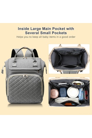 Hangfox Unisex Çift Omuzlu Bebek Çantası, Isı Yalıtımlı Biberon Cepler, Bebek Arabasına Takılabilir, Usb Şarj Portu, Su Geçirmez Nilon, Halka Gri Gri