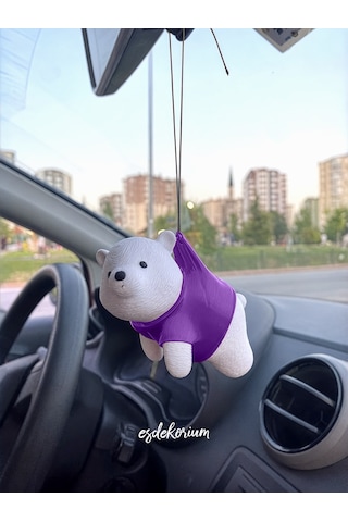 Sevimli Ayıcık Dikiz Aynası Süsü - Araç Aksesuar - Oto Aksesuar Mor
