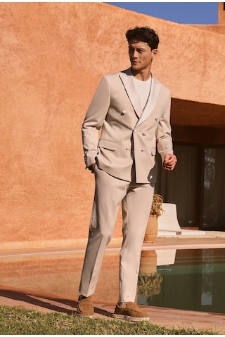 Ac&Co / Altınyıldız Classics Erkek Bej Slim Fit Dar Kesim Kırlangıç Yaka Örme Smokin Takım Bej
