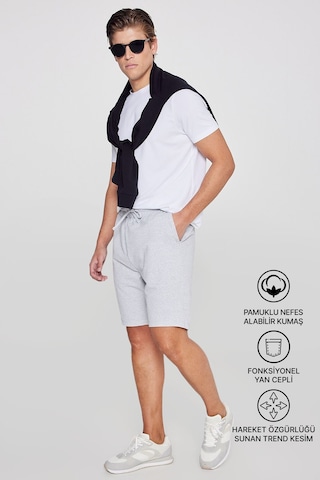 Ac&Co / Altınyıldız Classics Erkek Grı Melanj Standart Fit Normal Kesim 2 Iplik Cepli Recycle Pamuklu Örme Şort Gri Melanj