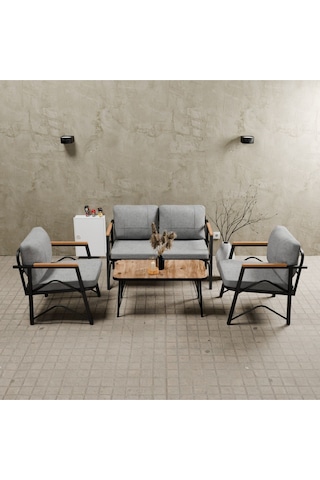 Mb Garden Furnıture Simetri Model, Balkon, Bahçe, Cafe, Metal Koltuk Takımı,bahçe Takımı,,2+1+1+sehpalı Süngerli Açık Gri