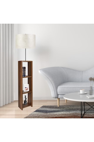 Dekoratif Raflı Ceviz Mdf Lambader Krem Pvc Silindir Başlık Krem