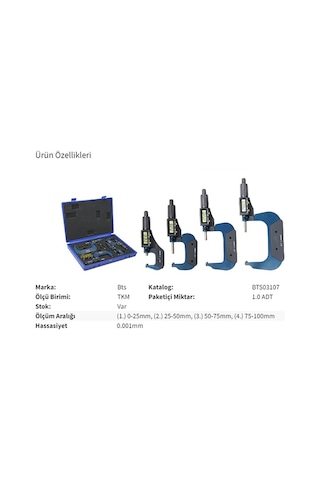 Bts Bts03107 4 Lü Dijital Mikrometre Seti 0.001 Mm Hassasiyet Profesyonel Ölçüm Cihazı