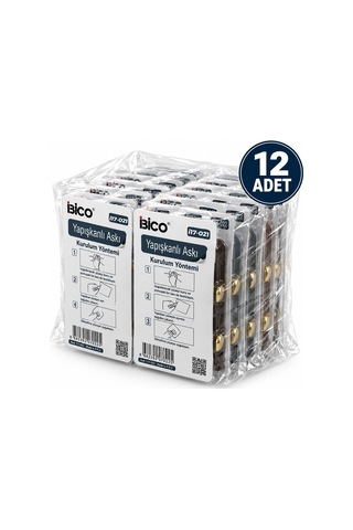 İbico İ17-021 Yapışkanlı Pls. Askı 2kg.taşıma 3 Adet Tekli Gold Top Uclu - 12'li Paket