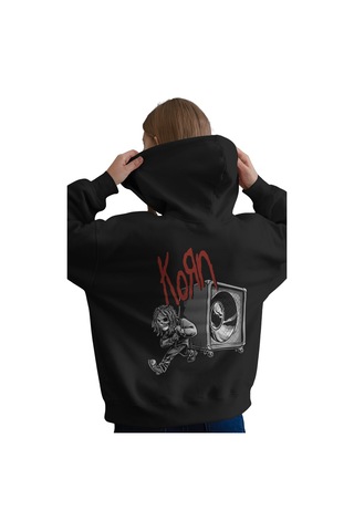 Sevbano Korn Rock Metal Müzik Grubu Baskılı Unisex Oversize Premium Kapüş Siyah