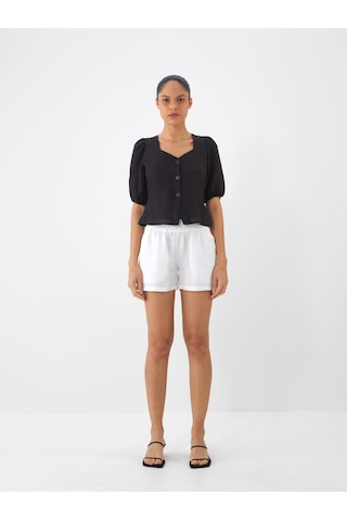 Xint Siyah %100 Keten Regular Fit Bluz 751075
